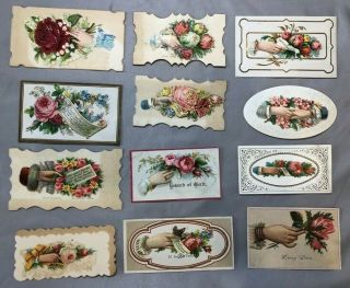 12 1880s Floral Hand Victorian Salesman Sample Calling Card Antique Die Cut G