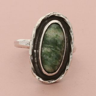 Vintage Sterling Silver Handmade Moss Agate Ring Size 6.  75