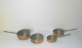 4 Antique/vtg Copper Measuring Cups Skillet Pan Set | Brass Handles (1/4 - 1 Cup)