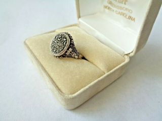 Vintage 925 Sterling Silver Marcasite Poison Pill Box Ring Sz 9