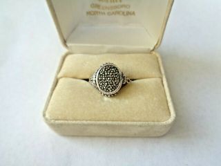 Vintage 925 Sterling Silver Marcasite Poison Pill Box Ring sz 9 2