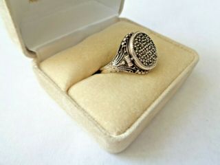 Vintage 925 Sterling Silver Marcasite Poison Pill Box Ring sz 9 3
