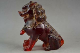 Old Wonderful Handwork Amber Carving Lifelike Lion Rare Fierce Noble Statue