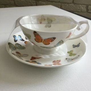 Colorful Butterfly Pattern Tea Cup And Saucer Bone China