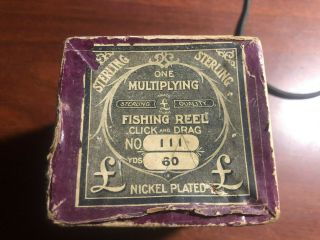 Antique Vintage Sterling No.  111 Baitcasting Fishing Reel Trade Mark Cursive L