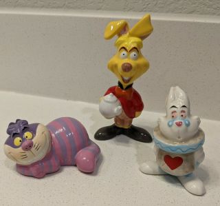 Rare Disney - March Hare,  Cheshire Cat,  White Rabbit - Ceramic Figurines