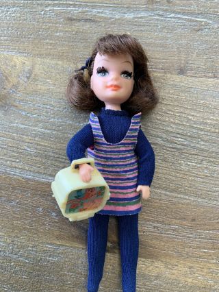 Vintage Tiny Teen Mini Doll 5 " Mini Time 1967 Uneeda Blue Leotard,  Dress Tv Vgc