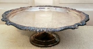 Large Silver Plate Cake Stand On Pedestal 12.  25 " Diameter 4.  75 " Tall Serving