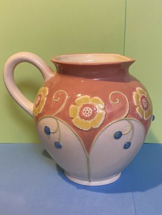 Rare Htf Mary Engelbreit Fat Pitcher 7” W/ Flowers & Soft Colors