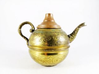 Antique Old Arab Brass Copper Tea / Coffee Pot Ewer Decorated Middle East Style