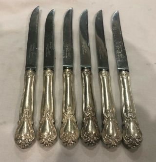 Antique 6 British Sheffield Sterling Silver Knives With Stainless Steel Blade