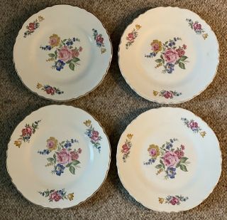 4 Scio Hazel Floral Dinner Plates 1940s Antique Vintage
