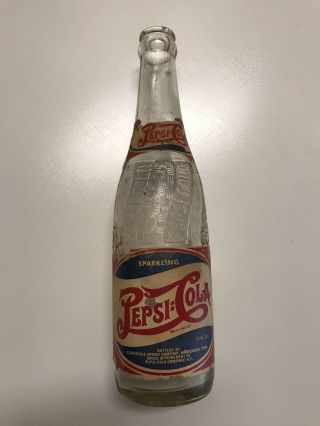 Vintage Antique Pepsi Cola Soda Bottle Clear Embossed Glass Paper Labels