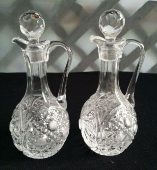 Vintage Etched Glass Cruets - Whirling Star Pattern