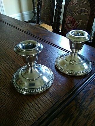 Set Of 2 Vintage Sterling Silver Empire 43 Weighted Bottom Candle Holders