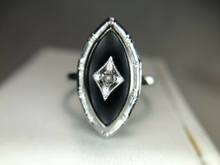 Vintage Deco Sterling Silver 925 Onyx Marquise Cocktail Ring Size 5.  25 3.  1 Gr