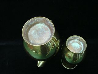Antique Heavy Brass on Copper Handled Pitchers 9 3/4 
