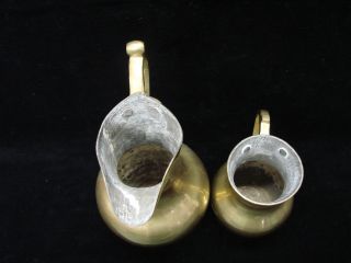 Antique Heavy Brass on Copper Handled Pitchers 9 3/4 