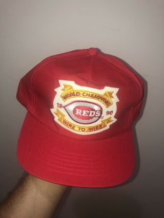 Vintage 1990 Cincinnati Reds World Series Champions Snapback Hat Cap Mlb Rare Us