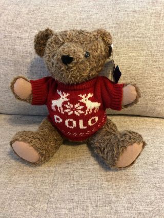 Vtg 1998 Ralph Lauren Polo 15 " Teddy Bear Stuffed Plush Sweater Posable Nwt