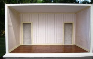 Room Box W/ Wallpaper,  Wood Floor & Doors - Dollhouse Miniature