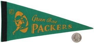 Rare Vintage 1960s Nfl Felt Mini Pennant Green Bay Packers Football Old Logo Wi