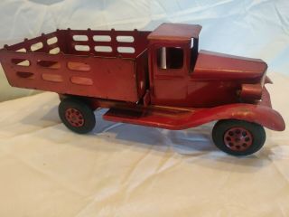 Vintage Rare,  1930s Girard Stake Truck Pressed Steel Toy W/ Lights 10 " Great Cond
