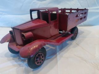 Vintage rare,  1930s GIRARD Stake Truck Pressed Steel Toy w/ Lights 10 