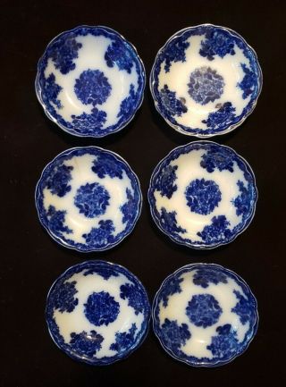 Antique Flow Blue Waldorf (6) Berry Bowls By Warf Pottery England