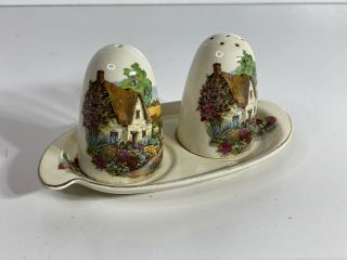 Lord Nelson Ware Salt & Pepper Shakers On Plate - Antique Vintage 1930s