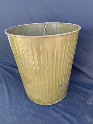 Vintage Industrial Tan Color Steel Metal Waste Basket Trash Can