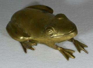 Rare Mid Century Large Brass Frog Figurine - Paperweight - 6 Inches - 1 Pound -