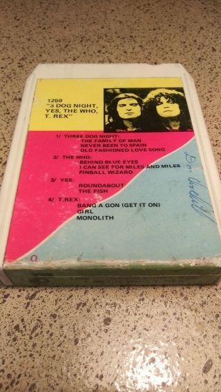 Vintage Various Artist 8 Track Tape Three Dog Night,  Yes,  The Who,  T - Rex Rare