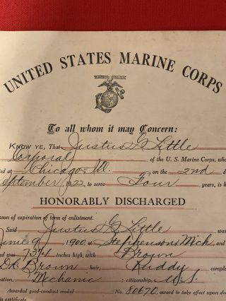 Rare Us Marine Corps Document Signed By John A.  Lejeune Military Item Look