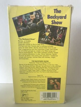 Barney & Friends - The Backyard Show [1990 VHS] Rare Early Release - 2