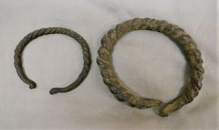 2 Antique? African Folk Art Hand Forged Iron Twisted Bracelet West Currency