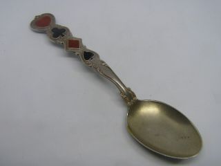 Vintage Sterling Silver Enamel Souvenir Spoon Suit Of Cards From Paye And Baker