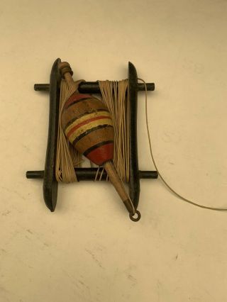 Vintage Old Wood Fishing Bobber And Line In Great Vintage See Pic