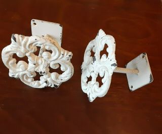 Antique Shabby Chic Style Cast Iron Ornate White Curtain Tie Backs