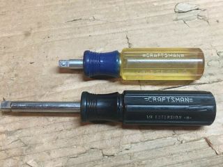 2 Craftsman 1/4 Spinner Handle Extensions Including Rare Stubby.