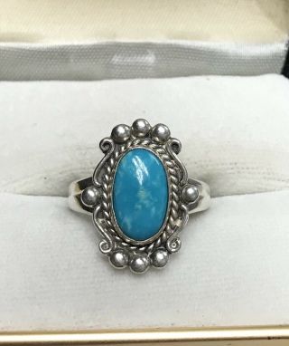 Elegant Vintage Oval Turquoise Gemstone 925 Sterling Silver Ring A