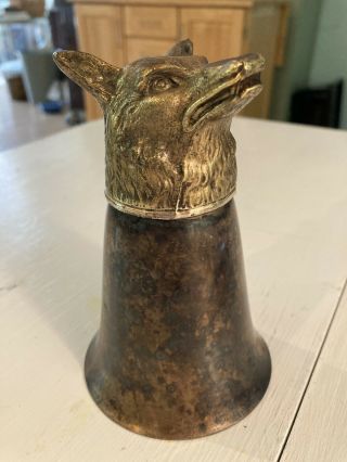 Brass And Silver Plate Vintage Victorian Antique Fox Head Stirrup Cup