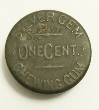 Old Antique Early Silver Gem Chewing Gum 1¢ Embossed Tin (one Cent)