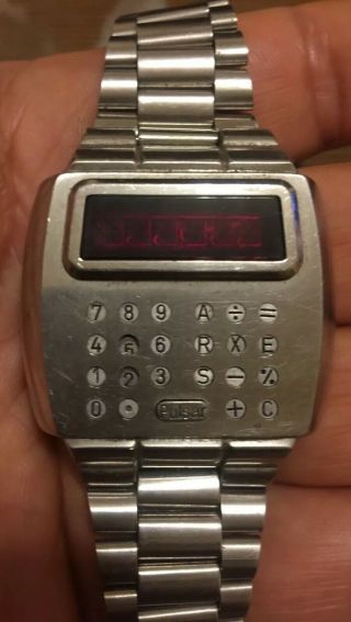 Rare Pulsar Led Calculator Watch Time Computer Inc Usa St.  Steel Repair