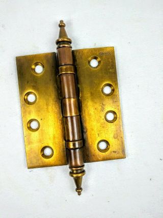 Antique Stanley Brass 2 Bearing Door Hinges Steeple Finials 3.  5 " X 4 " Very Rare