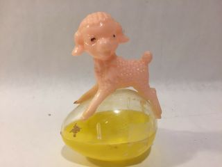 Vtg Mcm Hard Plastic Easter Lamb On Egg Candy Container Rosbro? Tico? Rare Pink