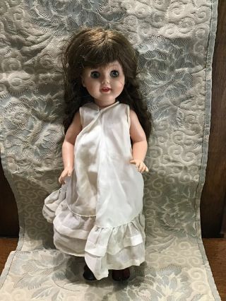 Vintage Madame Alexander Doll 13 " Tall 1968 Brown Hair Unusual Open Mouth