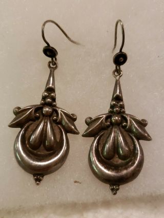 Vintage Sterling Silver Dangle Earrings Very Unique Design Maybe Mexico Beauty