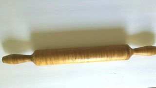 Antique One Pc Turned Tiger Maple Wooden Rolling Pin 19 "