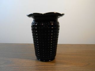Vintage Black Amethyst Glass Flower Vase Checkered Board Recessed Squares Rare